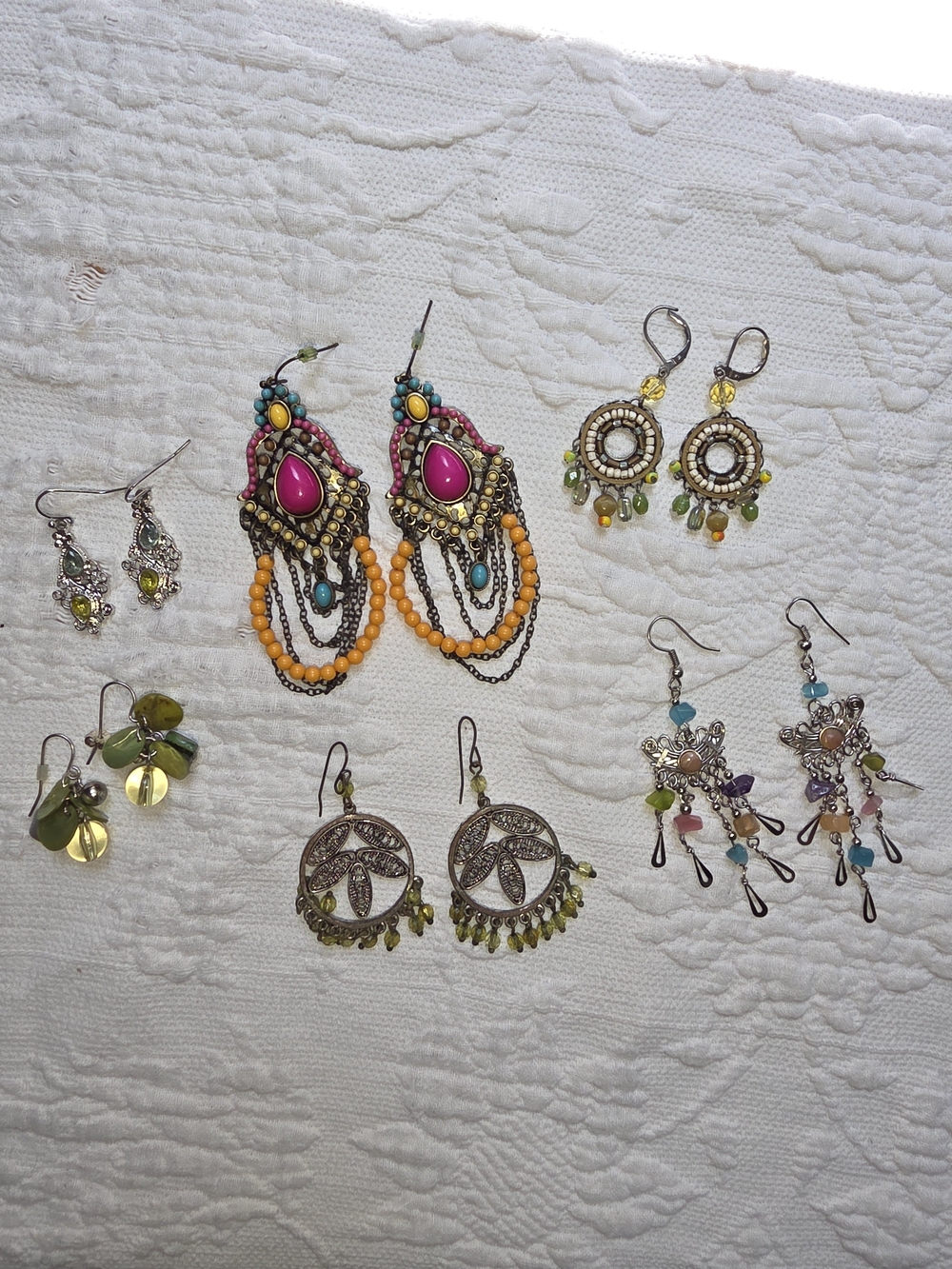 6 pair Bohemian Style Beaded Drop Earrings